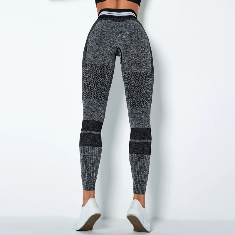 Women's High Waist Pants Europe and America Hip Lift Elastic Fitness Pants Leggings Sports Pants Seamless Yoga Pants