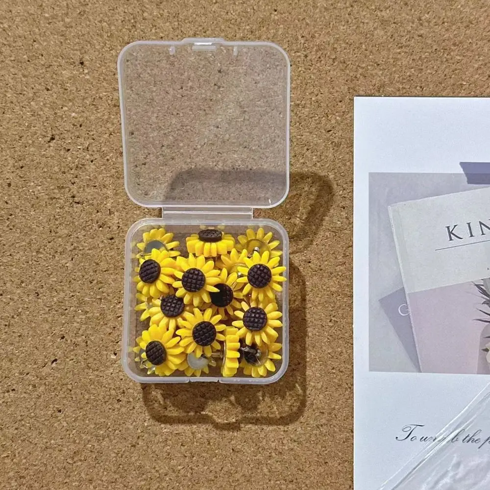 10/20/30/40/50Pcs 크리 에이 티브 해바라기 푸시 핀 사진 벽 장식 DIY 보드 푸시 핀 3D 박스 컬러 꽃 푸시 핀