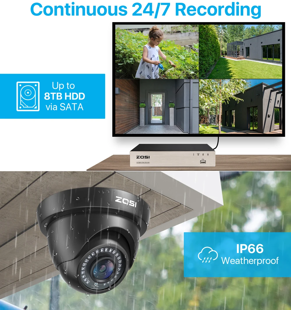 ZOSI 1080p Security Camera 80ft Night Vision AHD / TVI / CVI/CVBS Waterproof for Outdoor Video Surveillance Camera