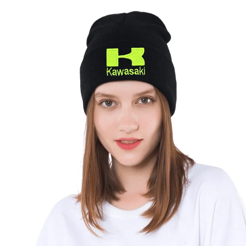 New Men's and Women's Autumn and Winter Fashion Embroidered Kawasaki Hat Moto GP Hat for Kawasaki Badge Winter Warm Knitted Cap 3
