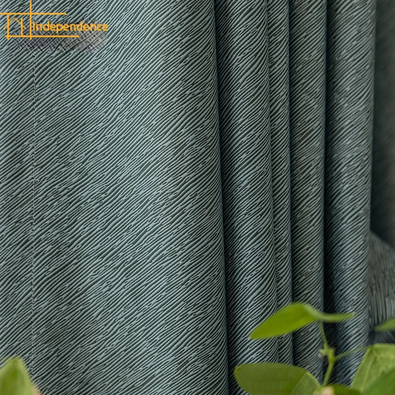 

Simple Dark Green Double-sided Twill Jacquard Full Blackout Curtains for Bedroom Living Room French Window Balcony Customized
