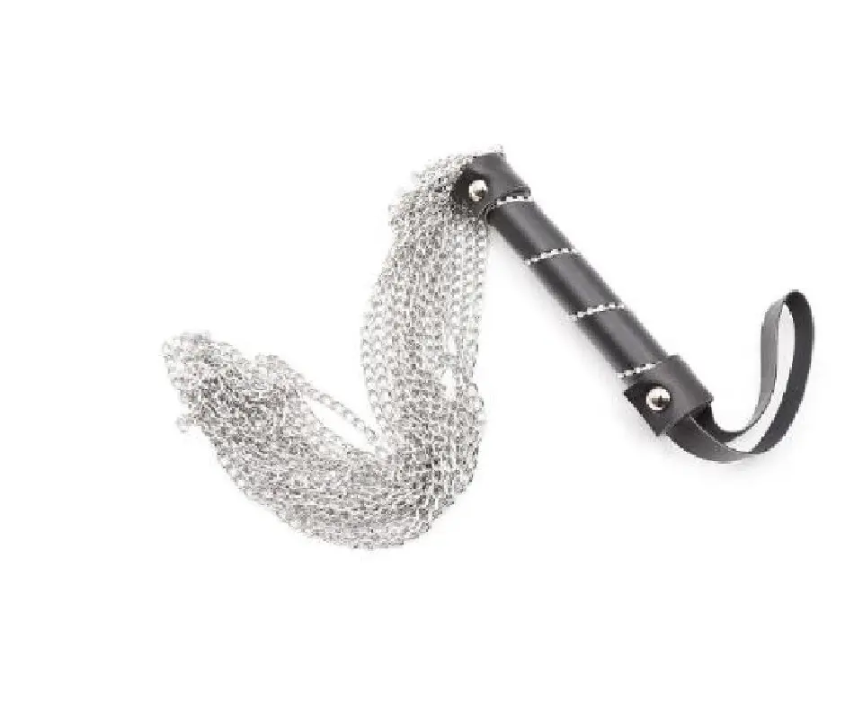 Leather Handle Metal Chain Whip Tassel 55cm Horse Whip Equestrian Whip