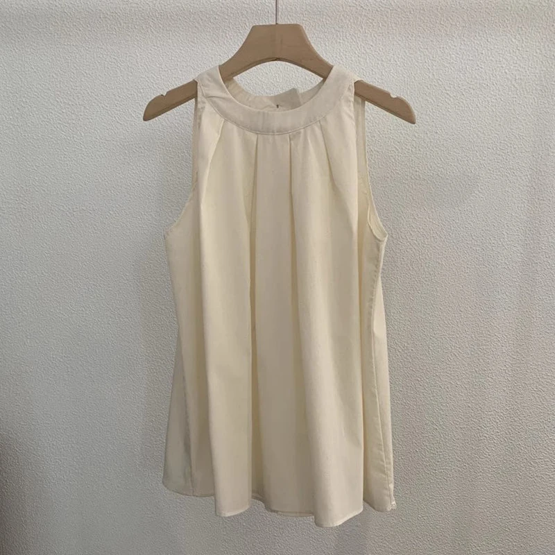 Pink Solid Sleeveless Vest Summer  Youthful Woman Trend Solid Casual T-shirt Sweet O-neck Age reduction Doll Top New In Clothing