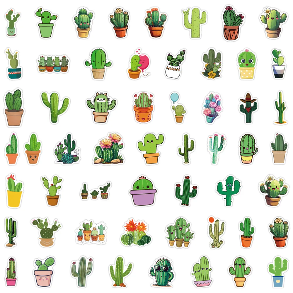 55PCS 귀여운 선인장 스티커 다육 식물 비닐 데칼 노트북 물병 전화 케이스 스크랩북 수하물 DIY 공예품