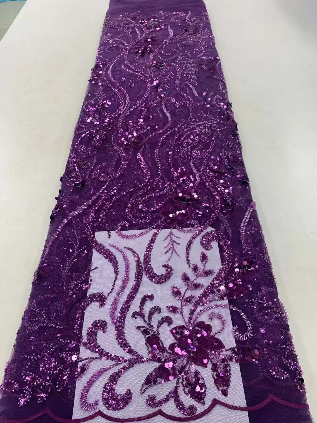 

Luxurious Nigerian Handmade Beads Lace Fabric 2023 High Quality Sequins Beaded Embroidery African French Lace Fabric For Dress