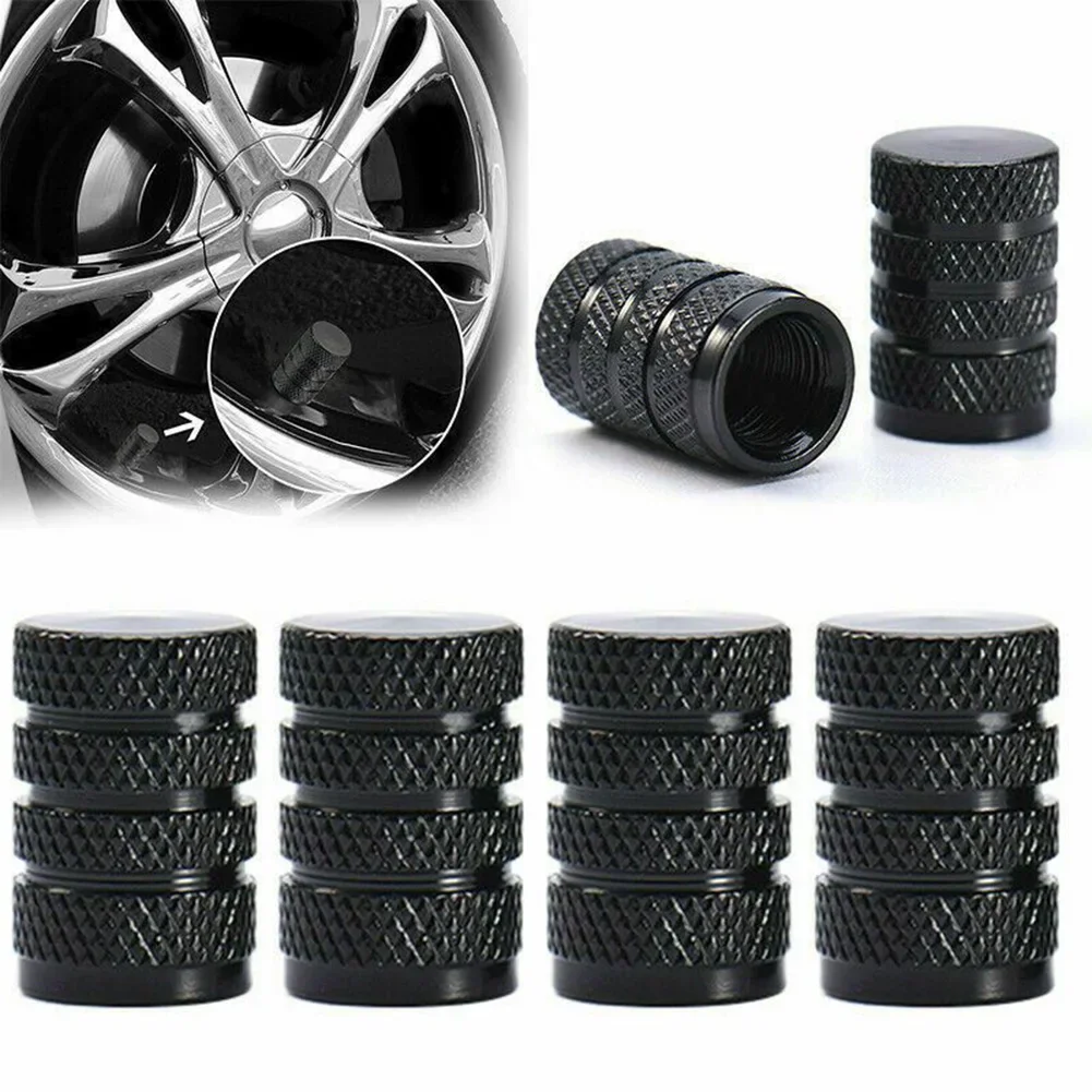 

4Pcs Car Wheel Tyre Valve Stems Black Air Dust Cover Screw Cap Exterior Car Accessories 0.63*0.39inch/1.6*1cm Aluminium