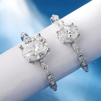 1ct 2ct Oval Cut All Moissanite Engagement Ring for Women 925 Sterling Silver Oval & Marquise Ring Wedding Bands Jewelry Gift 2
