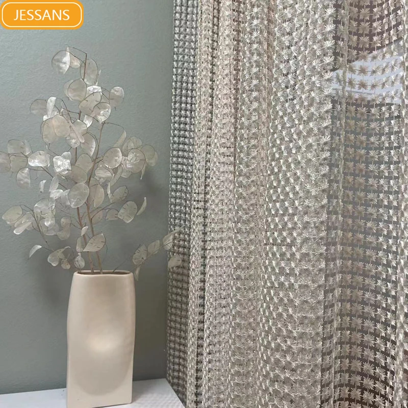 

Water-soluble Embroidered Four Leaf Grass Woven Window Screen Curtains for Living Room Balcony Floating Window French Window