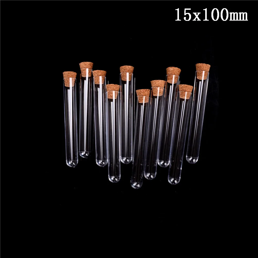 

Plastic Test Tube With Cork 6-inch 20ml Clear, Pack10, Lab Experiment Favor Gift Tube , Refillable Bottle 15x100mm