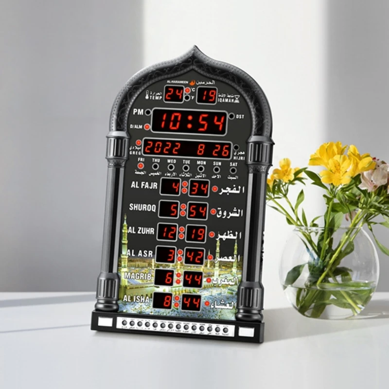 Digital clock 12V remote control Muslim Azan prayer with calendar Islamic mosque Ramadans wall decoration