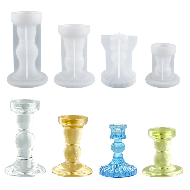 DIY Crystal Epoxy Candle Holder Silicone Mould Roman Column Candlestick Silicone Wavy Linear Candle Holder Resin Mould
