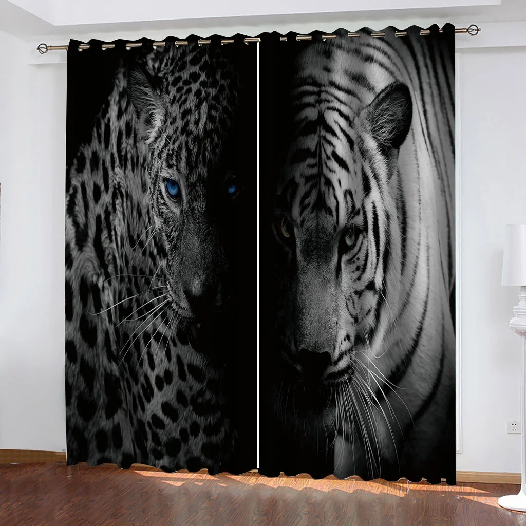 Cortinas de janela de tigre juvenil para quarto, sala de estar, cortinas de  tigre animal 3D