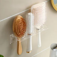 1pc Clear Acrylic Wall-Mounted Bathroom Organizer – No-Drill Storage Rack for Hair Brushes, Combs, Toiletries – Space-Saving