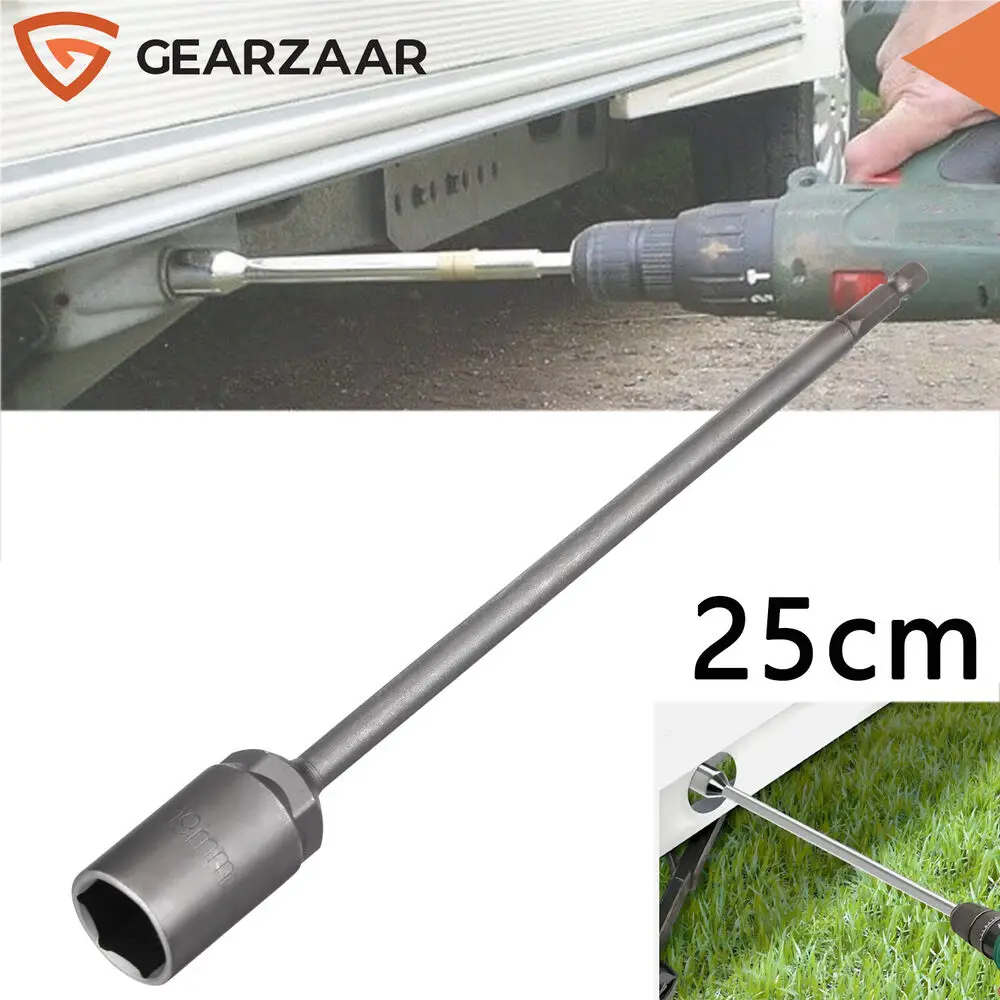 25cm Corner Steady Caravan Leg Winder Drill Extension Jack Socket 19mm Adapter