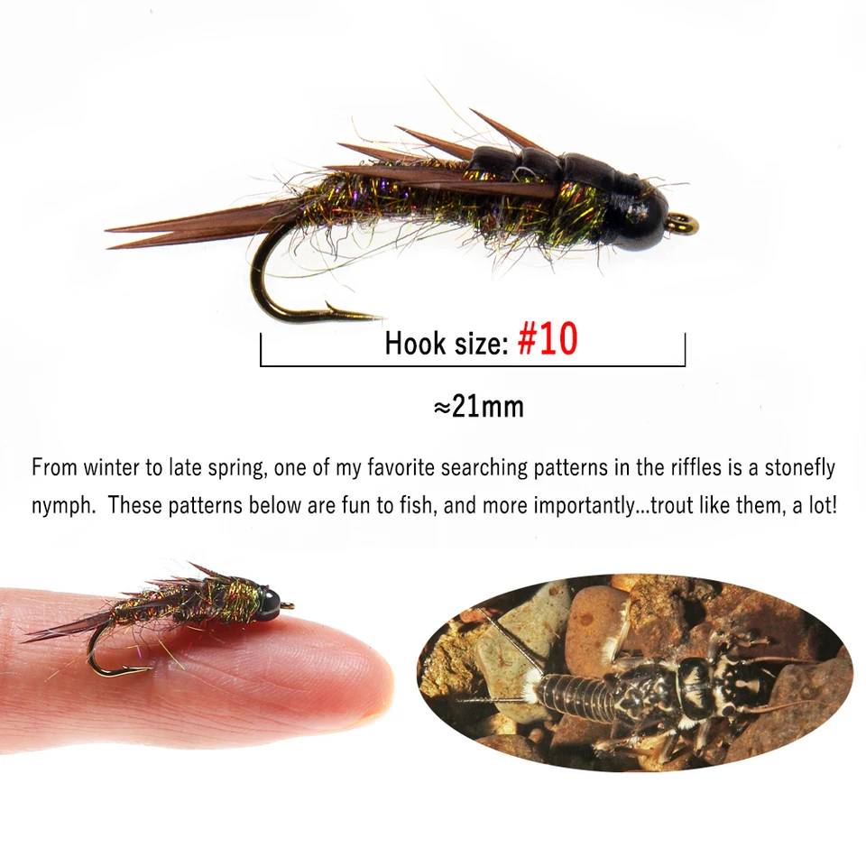 Set Da 8 Mosche Ninfa Stonefly Per Trota, Spigola E Panfish – Esche Realistiche E Robuste