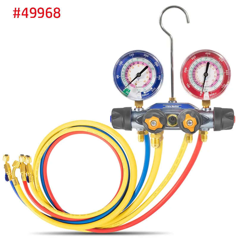 49968 Collettore Di Ricarica E Test A 4 Valvole, Set Di Strumenti Per Manometro Collettore A/C, Per Refrigerante Tipo R-22, R-404A, R-410A