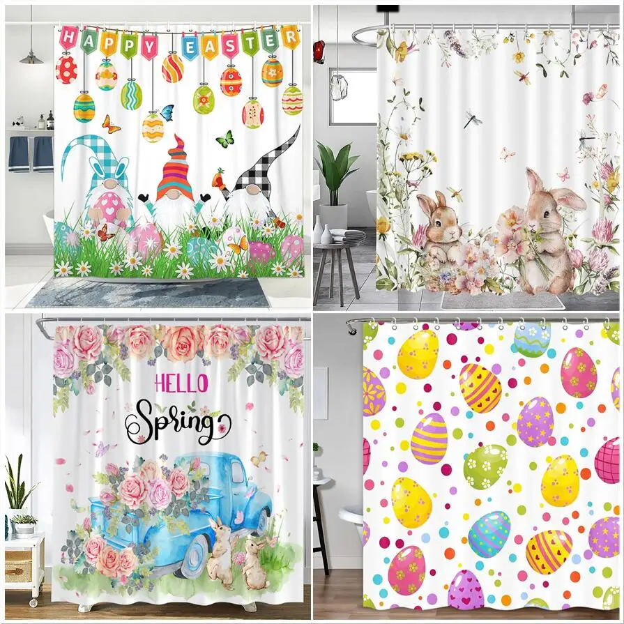 

Забавный кролик, Пасхальная занавеска для душа, весенние цветочные растения, Бабочка, кролик, яйца, занавески для ванной из полиэстера, домашний декор для ванной комнаты