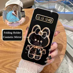 Mirror Plating Foldable Silicone Stand Case with Holder - S21 (JMTZ Black)