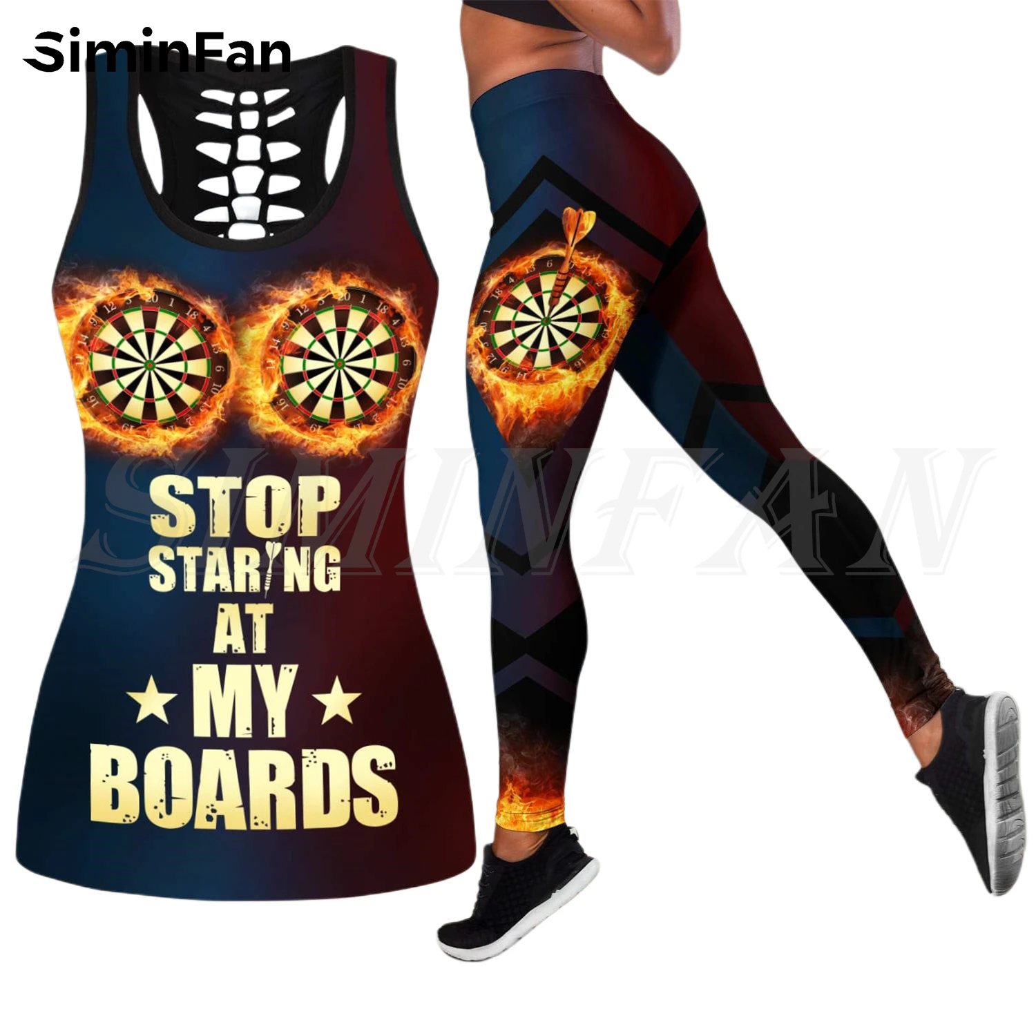 

Play Darts 3D Print Women Hollow Out Tank Top Legging Yoga Two Piece Set Summer Vest Outfits Casual Sportswear Female Pant Suits