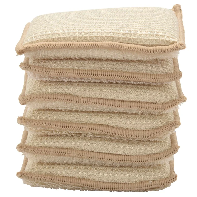 

6Pcs Cleaning Pad Bamboo Sponges Kitchen Scouring Pads Double Side Sponges Scourer Non Odor Dish Scrubber Brush