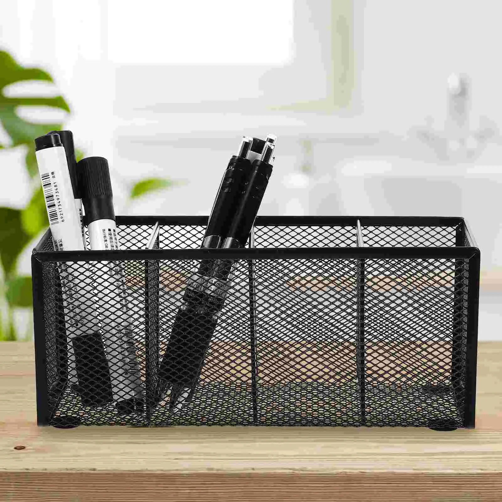 

Desk Organizers Black Mesh Pencil Holder 4 Compartments Metal Desk Organizer Pen Holder Pencil Cup Makeup Brush Holder