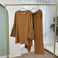 Abaya-Ensemble 2 pièces pour femmes musulmanes, vêtements de Turquie, vêtements islamiques de Dubaï, survêtement décontracté, tenues de mode arabe, pantalon en Y brodé 3