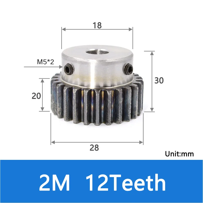 1PCS 2M 12T-24T Spur Gear Step Bore 8mm 10mm Module 2 Motor Gear OD 28mm-52mm 45#Carbon Steel Transmission Accessories