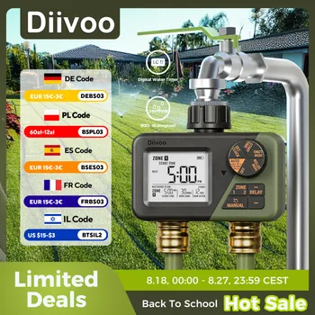 Diivoo minuterie d'eau de jardin 2 sorties IPX5 minuterie d'irrigation automatique multifonctionnelle étanche avec retard de pluie/Mode manuel/automatique 1