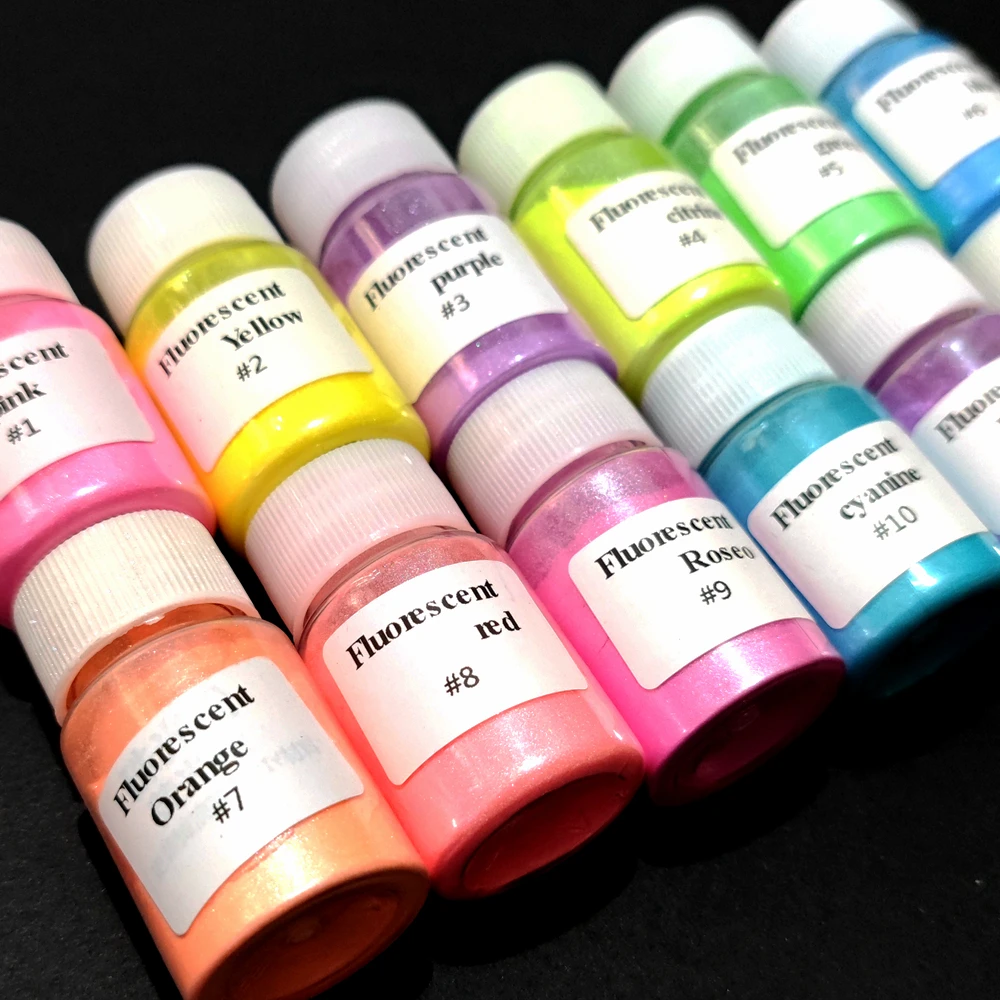 Polvo Luminoso Fluorescente 10 Colores - 200g (10x20g) Para Resina Epoxi, Manualidades, Uñas, Señales De Emergencia, Mica De Neón (Aluminio De Estroncio, No Tóxico)