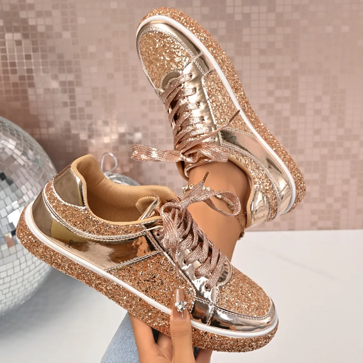 Women Shining Glitter Casual Fashion Sneakers Walking Shoes - Uniqwear