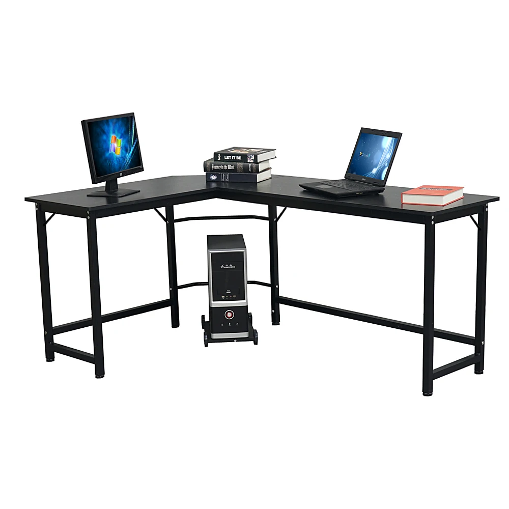 

L-Shaped Desktop Computer Desk Study Office Table Easy to Assemble Black[US-Stock]