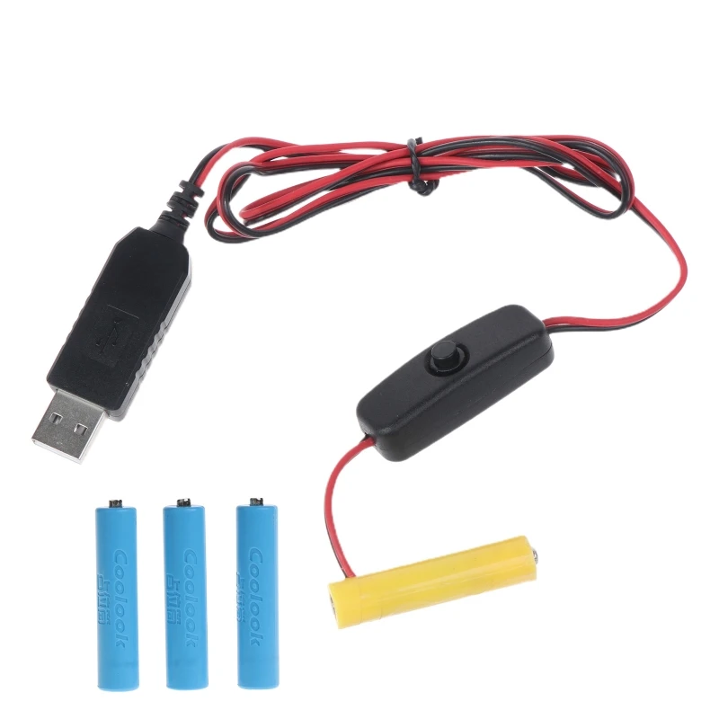 4 AAA 더미 배터리 어댑터 USB 전원 공급 장치 스위치 케이블, 4 AAA 배터리 교체용