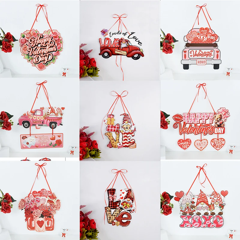 

2024 Happy Valentine's Day Love Heart Party Paper Pendant Ornament February 14 Valentines Day Decorations for Home Door Hanging