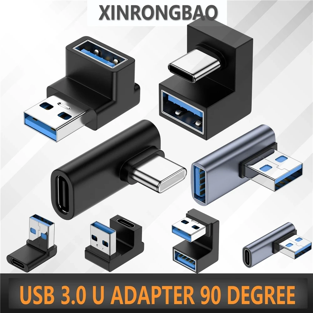 USB 3.0 Notebook U Adapter 90 Degree Male to Female Type-C Angled Right & Left and Up & Down Extension Connector 10 Gbps