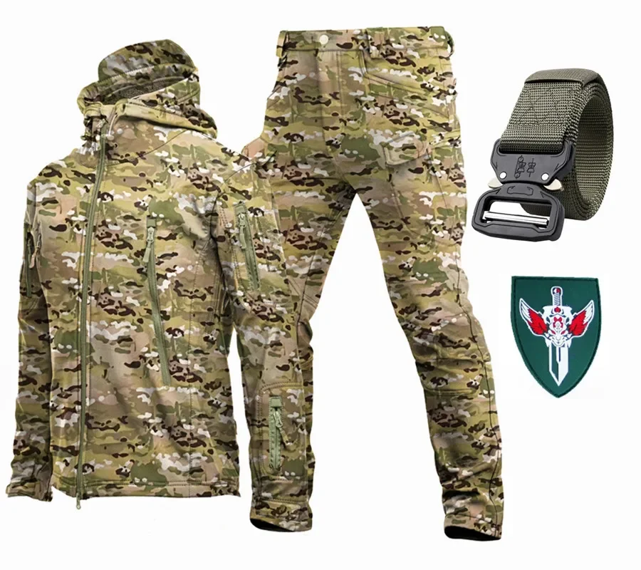 Blue Black Dark Gray Khaki Camouflage Soft Shell Wind Proof and Waterproof Special Tactical Warmth Plush and Thick Charge Suit tactical combat suit