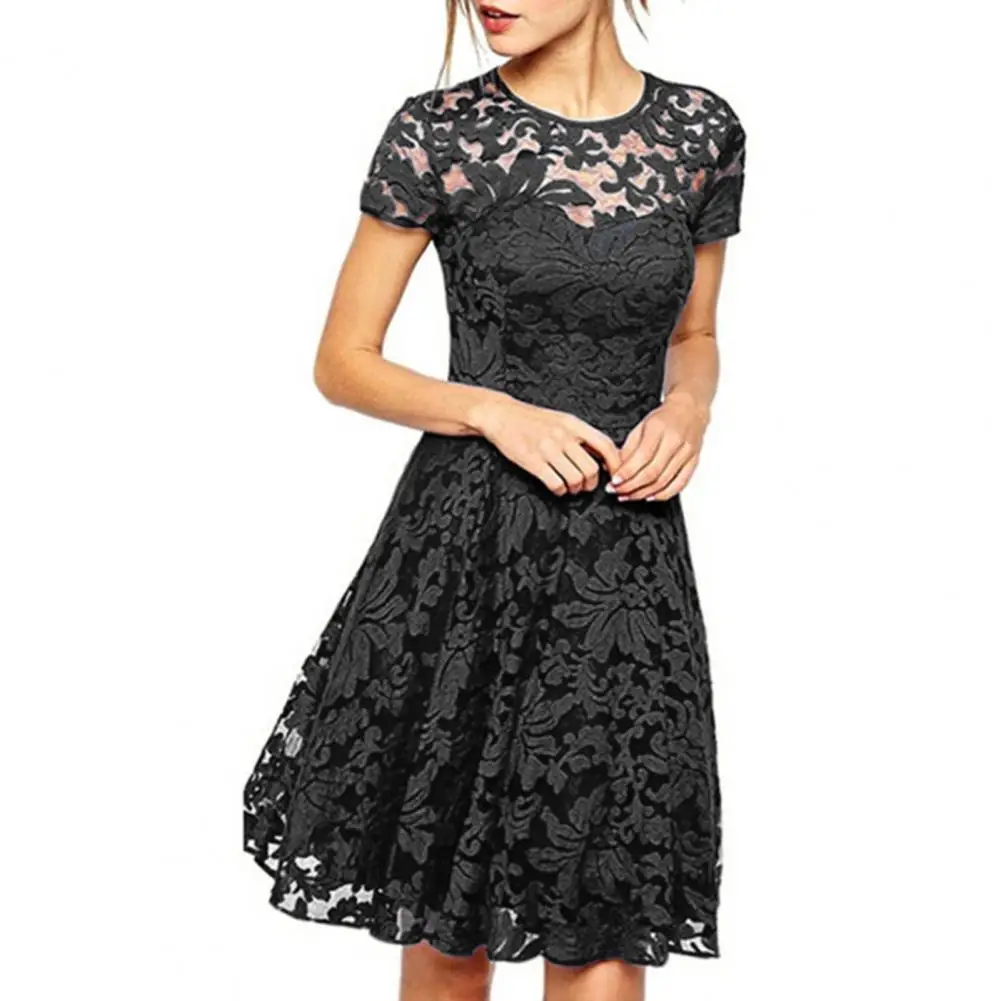 

Stylish Lady Mini Dress Slim Fit Prom Dress See-through Plus Size Summer Mini Dress Match Shoes