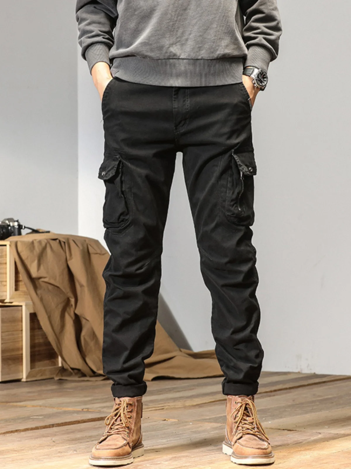 Trendy Multi-ket Functional Work Pants Loose Fit Men's Autumn Faion Cargo Trousers Youthful Energy Sle All-Season Casu...