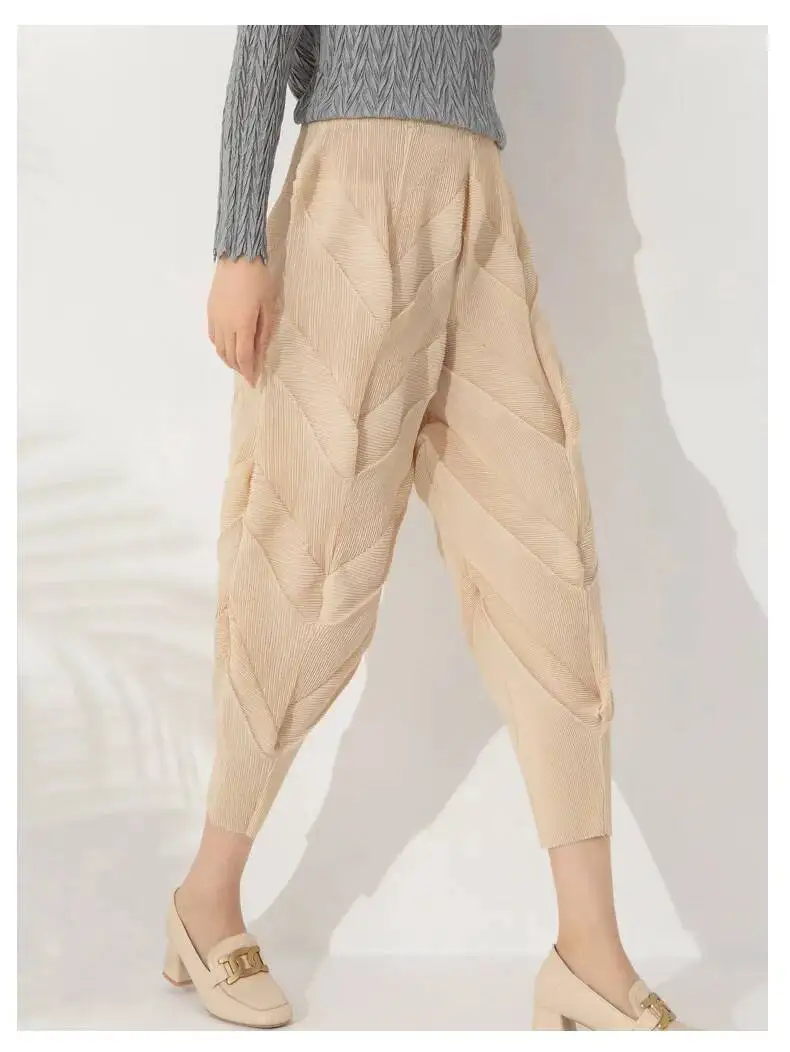 LANMREM Versatile Slim Pleated Pencil Pants Women Elastic High Waist Solid Color Trousers Casual 2023 Autumn New 2AA3771
