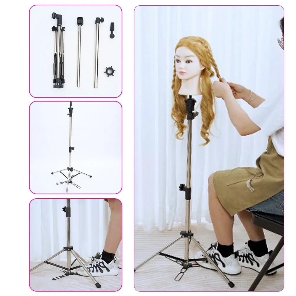 가발 거치대 스탠드 삼각대, 실버 메탈 하이 삼각대, 마네킹, Maiking 헤드 거치대, 풋페그 포함, 120cm