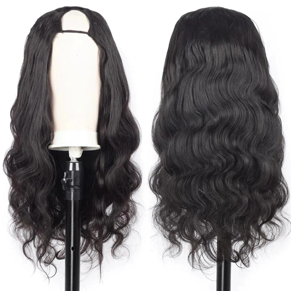 Sleek Body Wave U Part Wig Brazilian Human Hair Machine Made Natural Color For Black Women Human Hair Glueless Wig