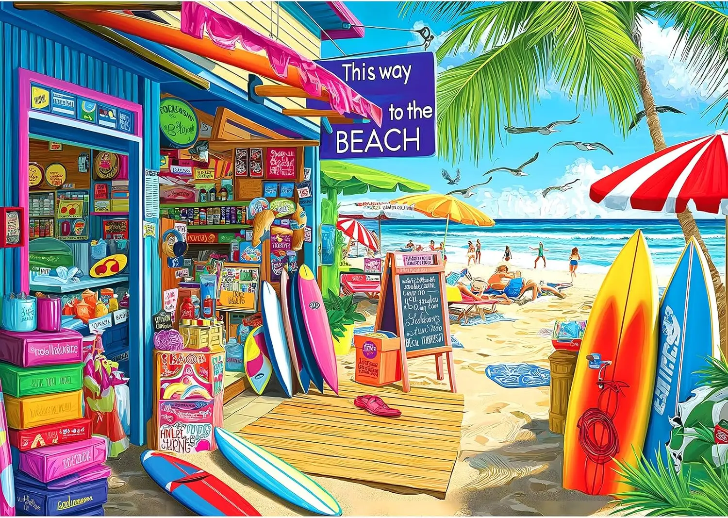 Surf Shack Paper Puzzle 1000/500/300 Pieces Jigsaw Puzzles for Challenging Game Gameroom Bedroom Livingroom Party Birthday Gift