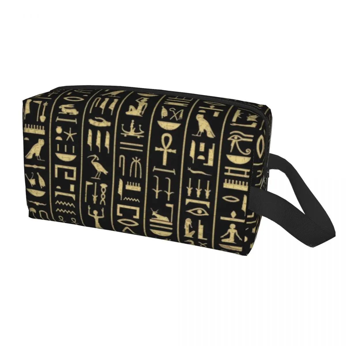 

Custom Gold Hieroglyphics Toiletry Bag for Women Egypt Art Makeup Cosmetic Organizer Lady Beauty Storage Dopp Kit Case