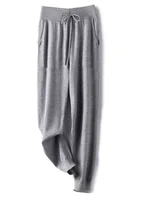 Women 100% Wool Pants New Autumn and Winter Soft Comfortable High-Waist Knitted Thicken Pants Female Thin pants Casual Trousers 1