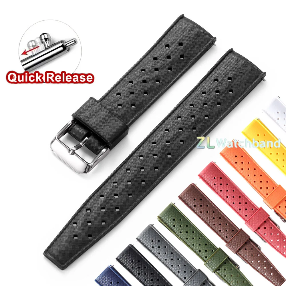 Waterproof Breathable Soft Tropical Silicone Sport Watch Band with Quick Release Mechanism