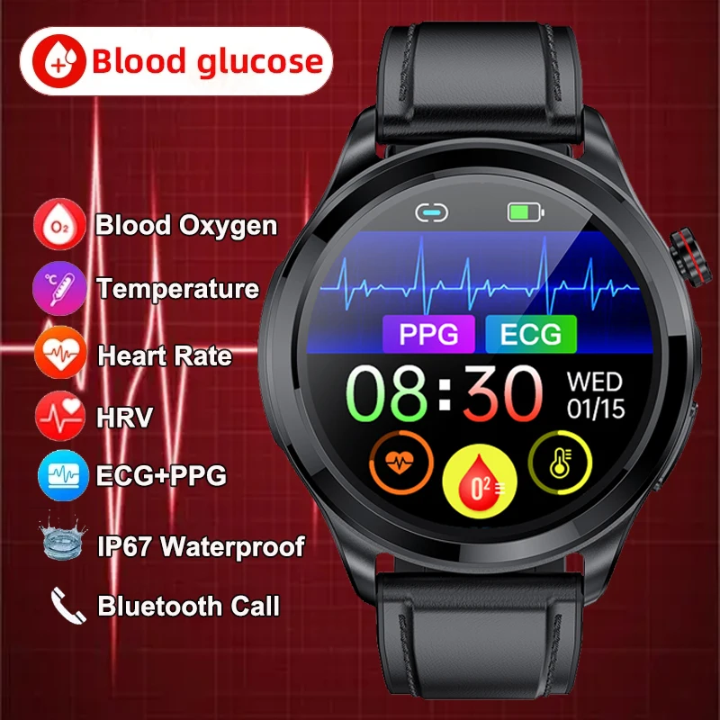 Nowy Smartwatch ECG + PPG męski nieinwazyjny glukozy we krwi Smart