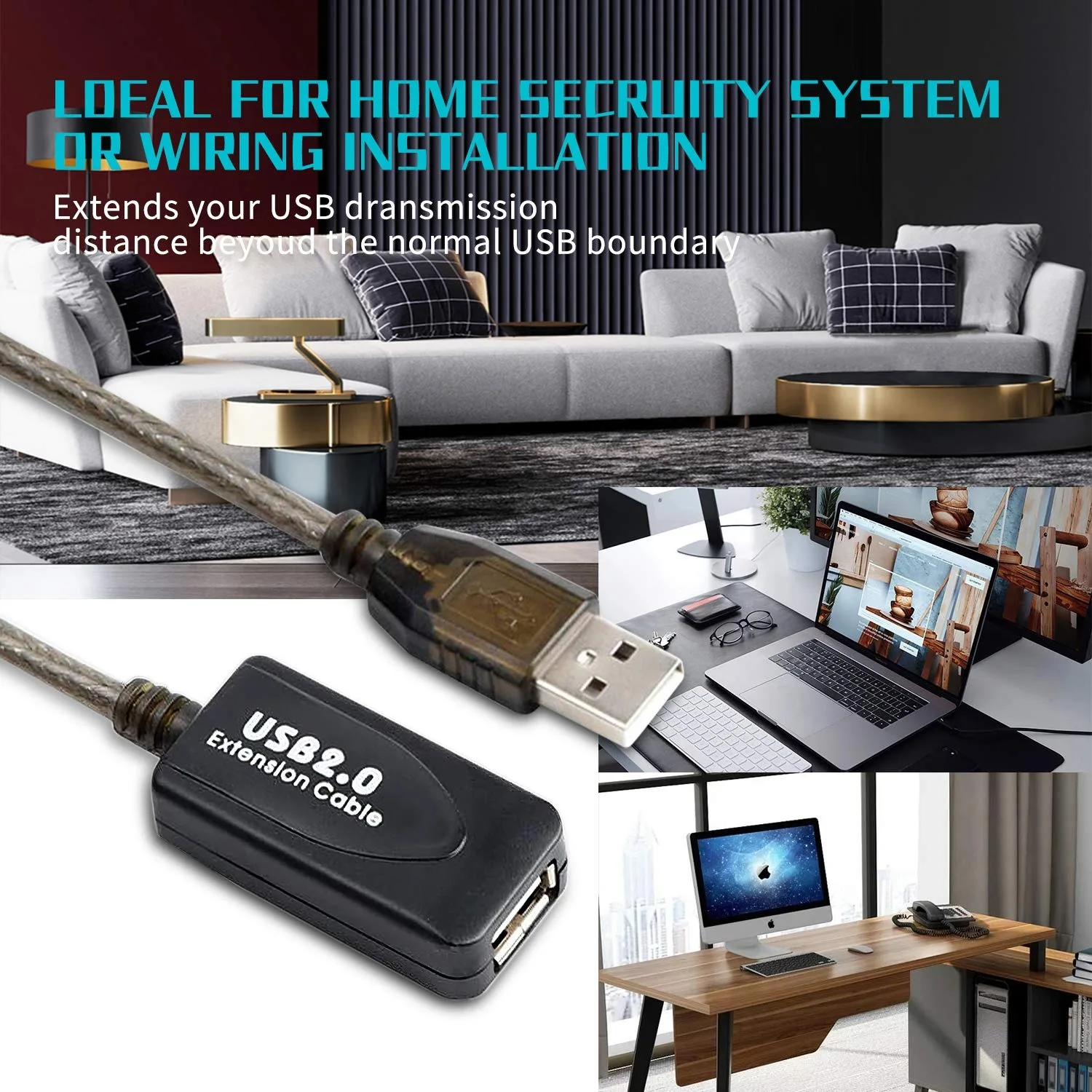 컴퓨터 프린터용 무선 네트워크 카드 연장 케이블, USB 2.0 익스텐션 코드, 수-암 액티브 리피터, 5M, 10M, 15M, 20M