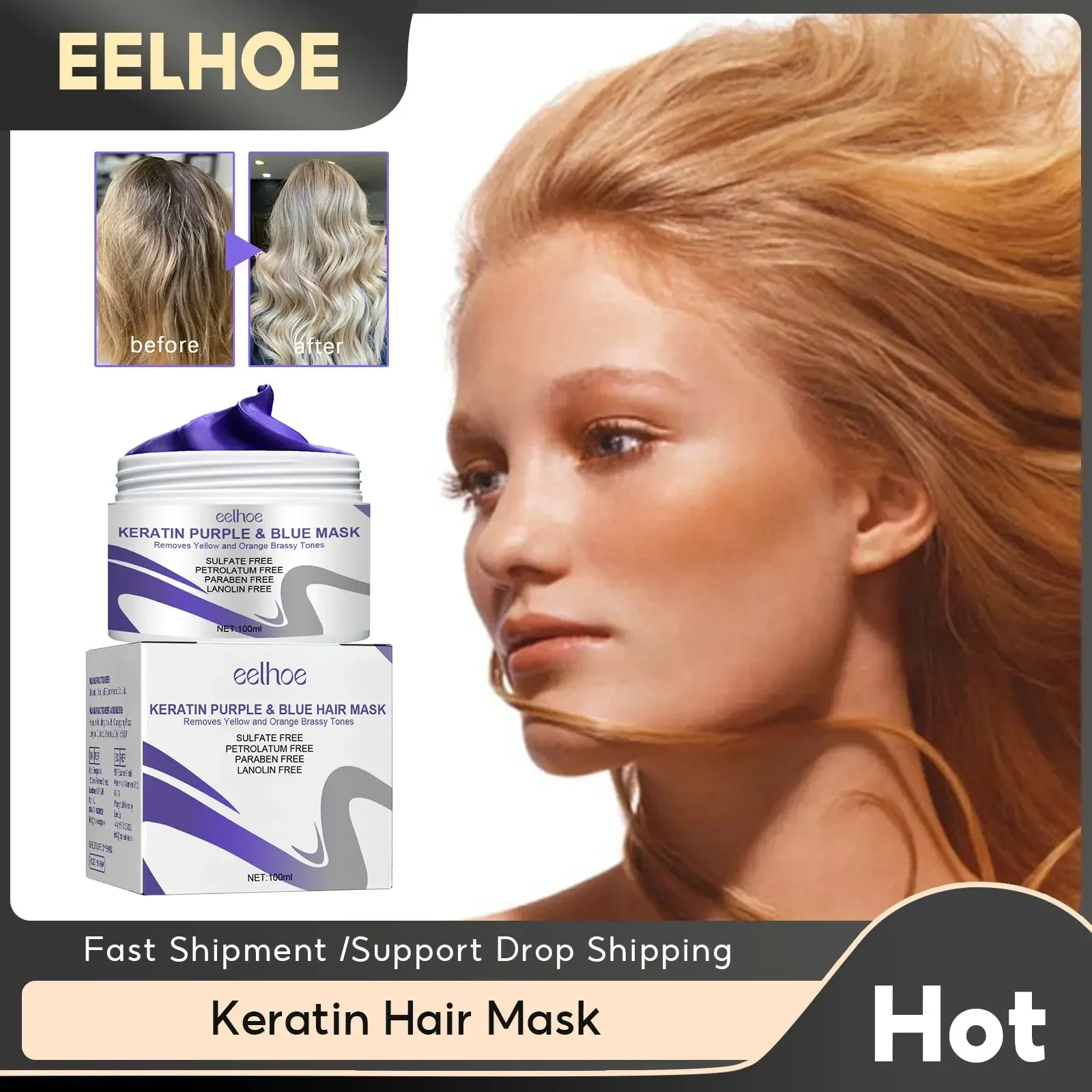 Keratin Repairing Hair Shiny Cream Hair Mask Soft Smooth Damaged Hair Dry Scalp Treatment Frizzy Remove Yellow Tone Moisturizing