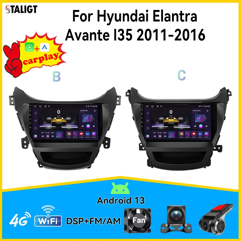 2Din Android Carplay Android Auto Wireless Autoradio Per Hyundai Elantra Avante I35 2011-2016 Autoradio Multimedia Player 9 Pollici