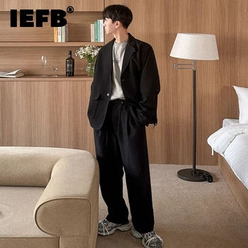 IEFB 한국 스타일 트렌드 남성 정장 세트, 루즈 캐주얼 투피스 드로스트링 스트레이트 레그 정장 바지, 비즈니스 남성, 가을 신상, 9C1027