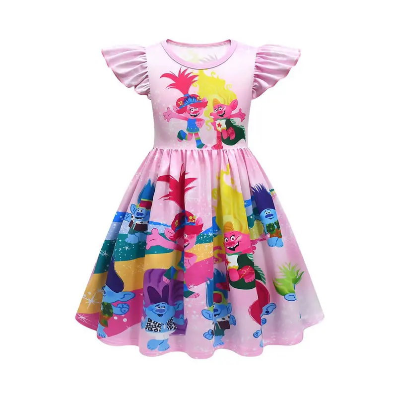 

Костюм для девочек с троллями, Летнее Детское платье с мультяшным рисунком, Повседневная Туника с рукавами-фонариками, 3 предмета